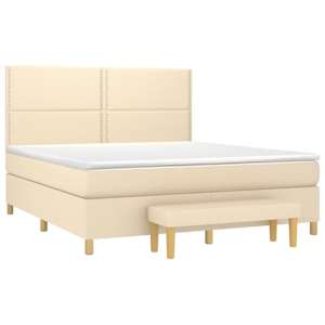 vidaXL Pat box spring cu saltea, crem, 160x200 cm, material textil