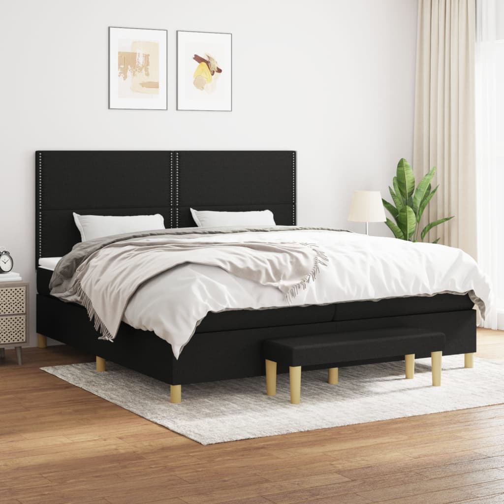 Box spring postel s matrací černá 200x200 cm textil