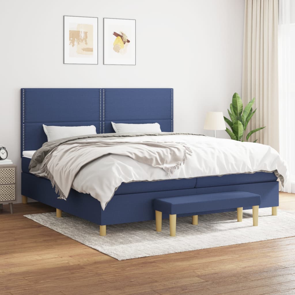 Box spring postel s matrací modrá 200x200 cm textil