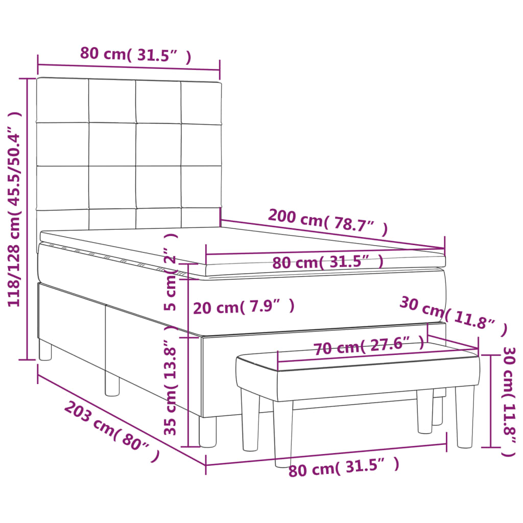 Box spring postel s matrací černá 80 x 200 cm textil