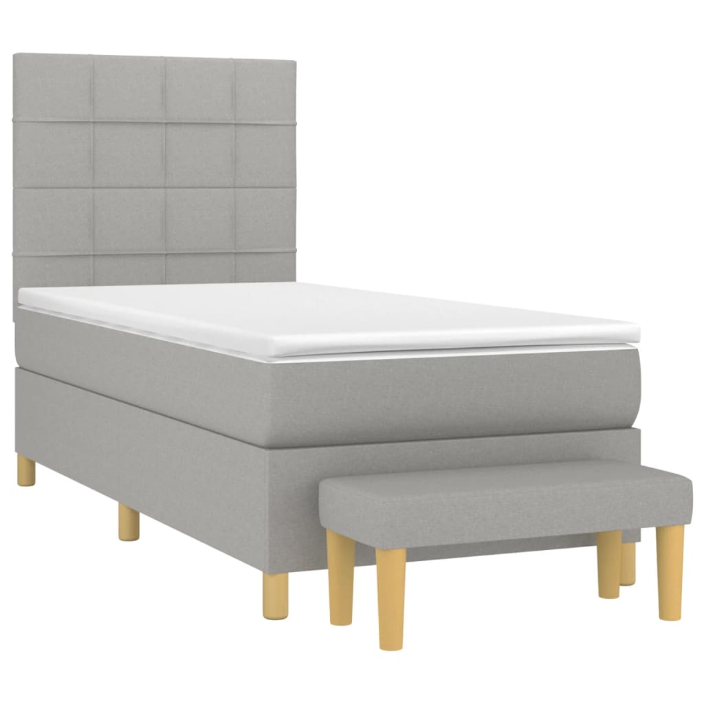 vidaXL Boxspring met matras stof lichtgrijs 90x200 cm afbeelding