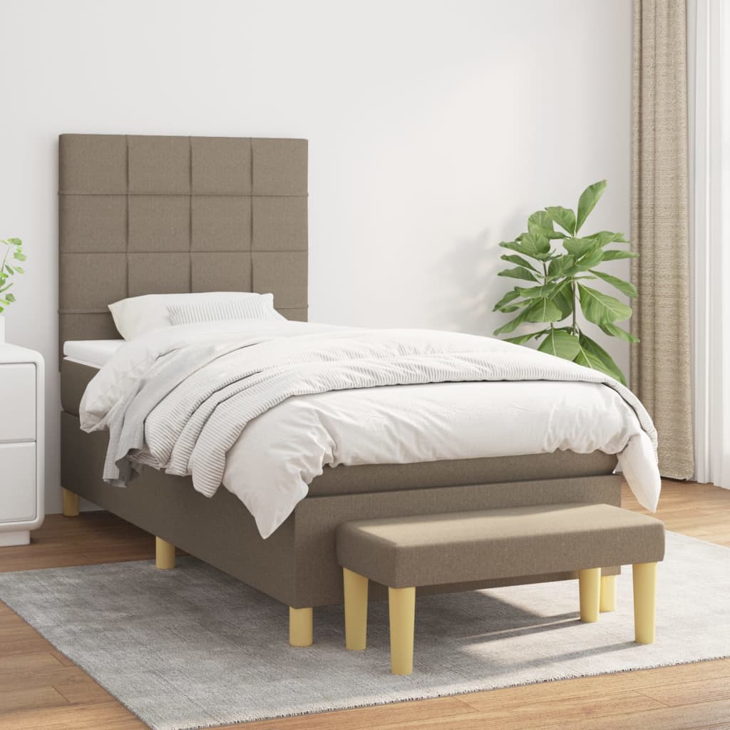 vidaXL Boxspringbett mit Matratze Taupe 90x200 cm Stoff