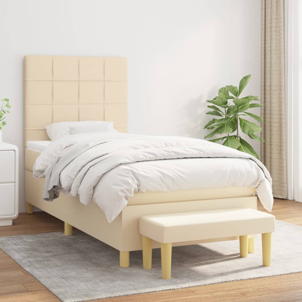 Box spring postel s matrací krémová 90x200 cm textil