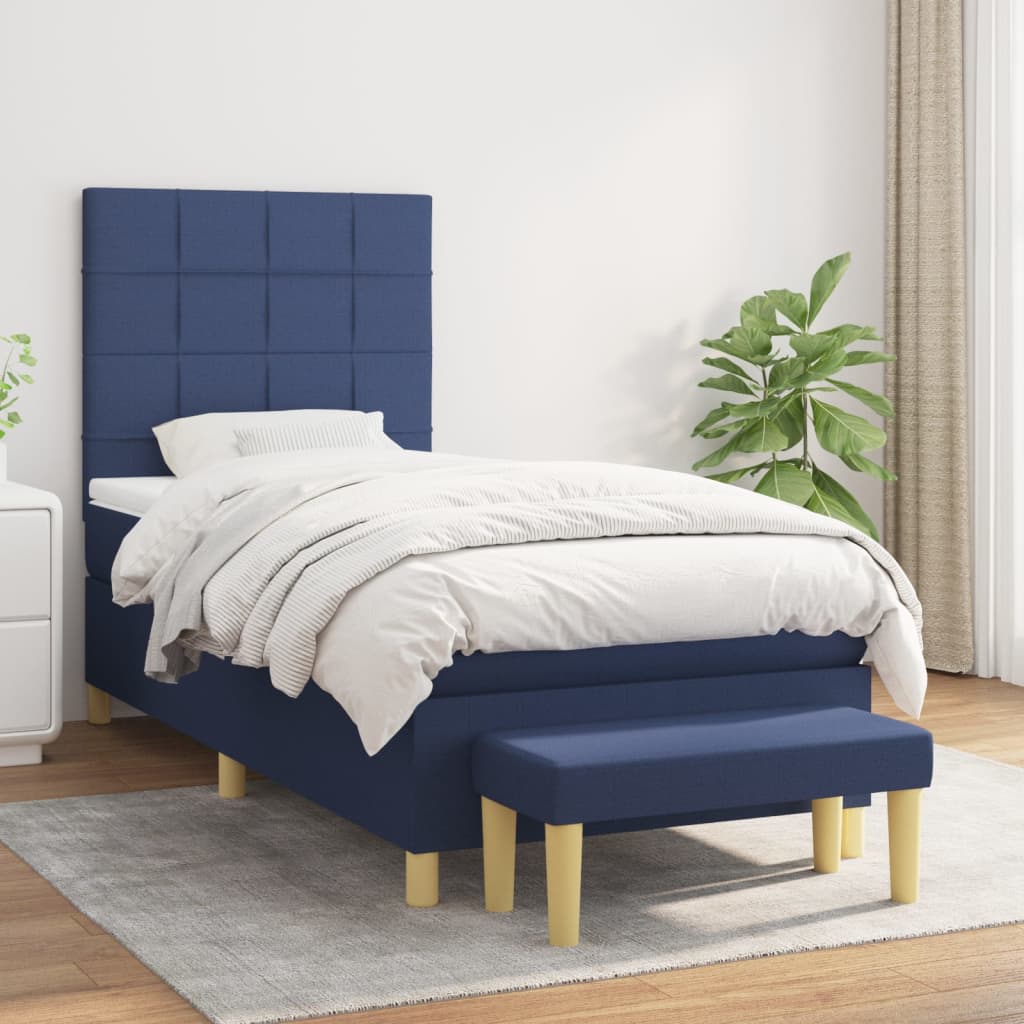 Lit à sommier tapissier avec matelas Bleu 90x200 cm Tissu