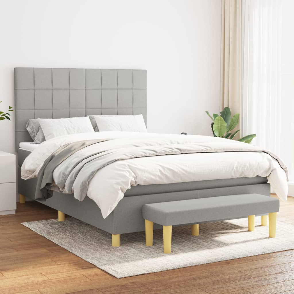 vidaXL Pat box spring cu saltea, gri deschis, 140×190 cm, textil 140x190 imagine noua