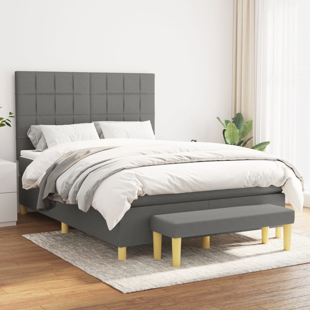 Sötétszürke szövet rugós ágy matraccal 140 x 190 cm 