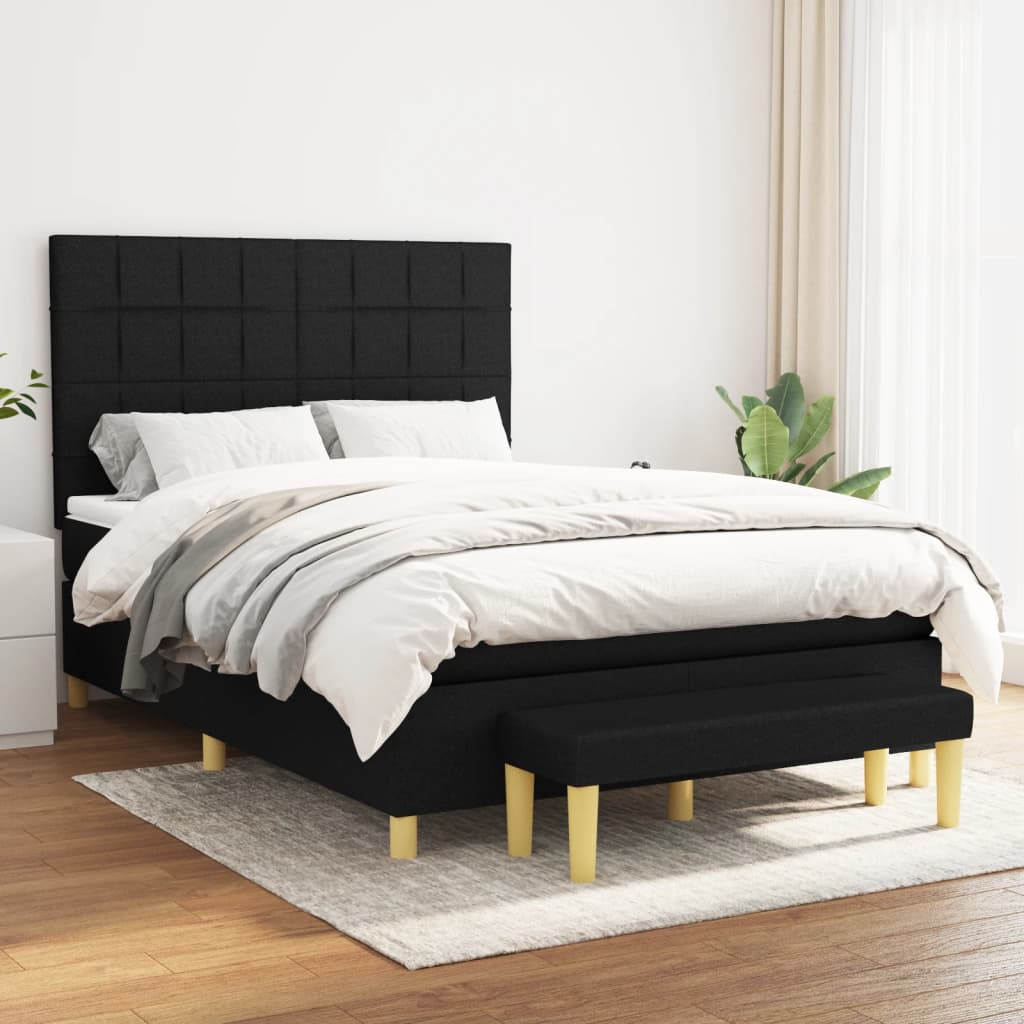 Fekete szövet rugós ágy matraccal 140 x 190 cm 