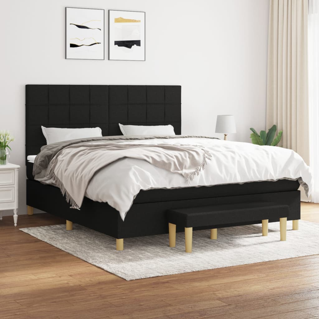 Fekete szövet rugós ágy matraccal 180 x 200 cm 