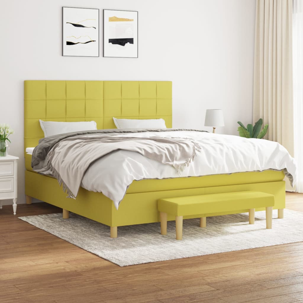 Box spring postel s matrací světle zelená 180 x 200 cm textil
