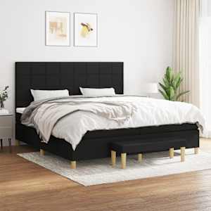 Box spring postelja z vzmetnico črn 200x200 cm blago