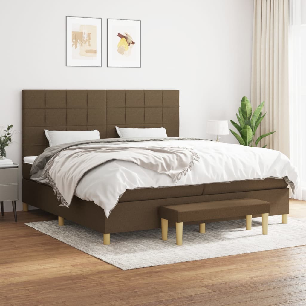vidaXL Pat box spring cu saltea, maro închis, 200×200 cm, textil 200x200 imagine noua