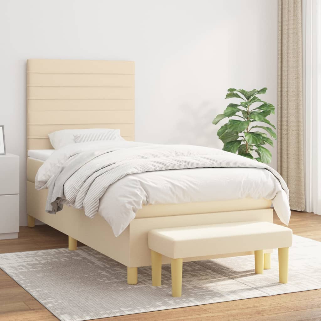 vidaXL Boxspringbett mit Matratze Creme 80x200 cm Stoff