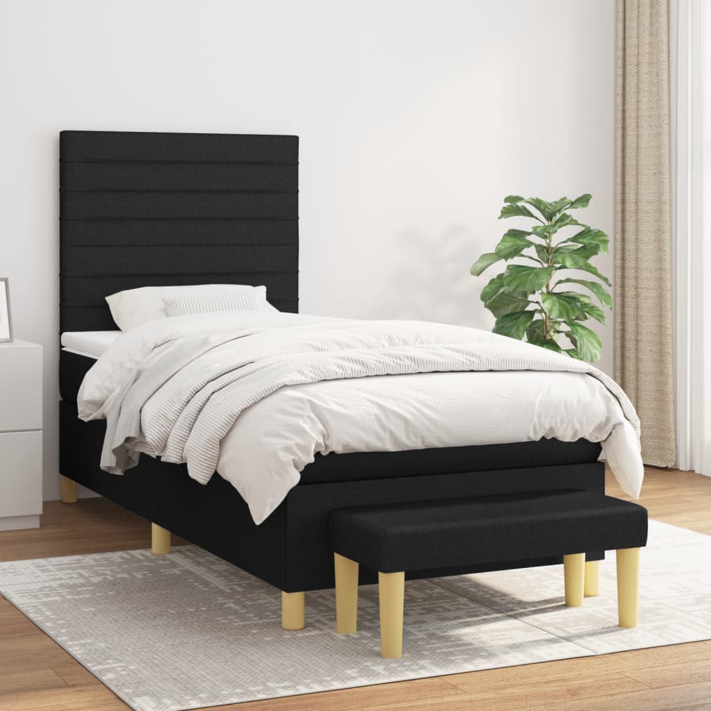 vidaXL Pat box spring cu saltea, negru, 90x190 cm, textil