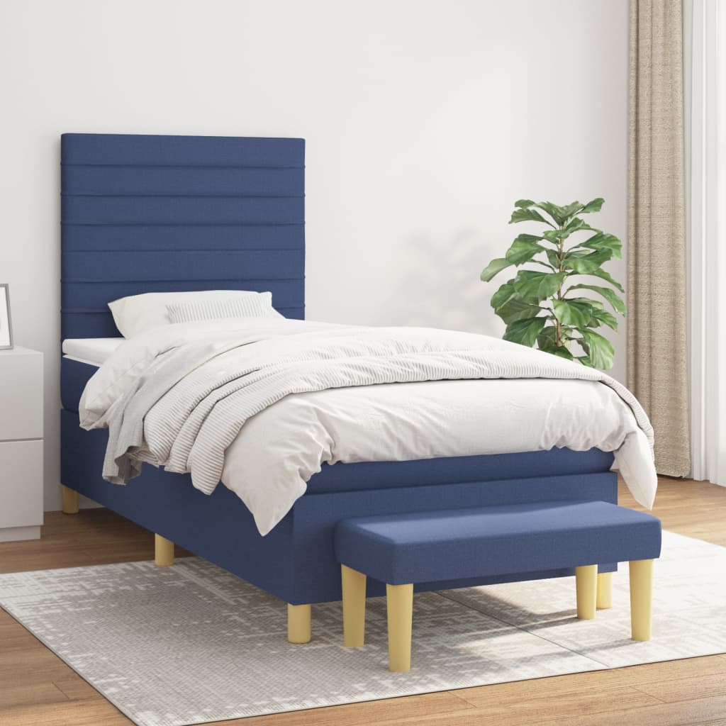 vidaXL Boxspringbett mit Matratze Blau 90x190 cm Stoff