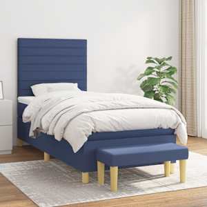 Box spring postelja z vzmetnico moder 90x190 cm blago