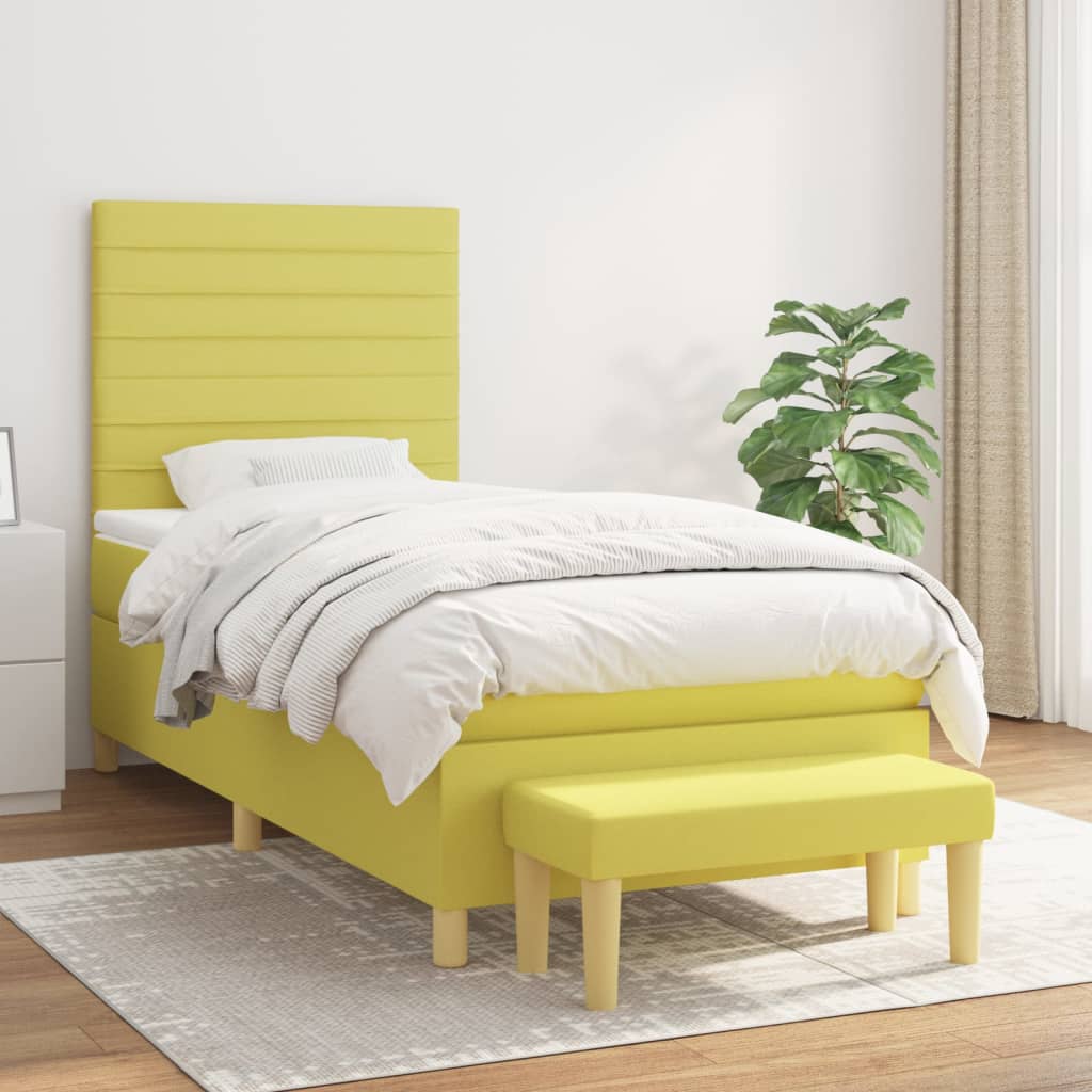vidaXL Box spring postel s matrací světle zelená 90x200 cm textil