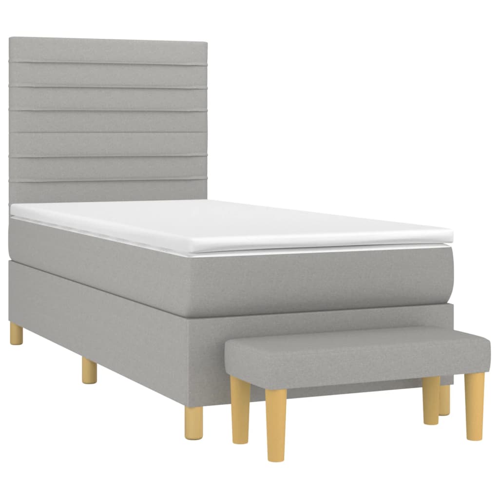 vidaXL Boxspring met matras stof lichtgrijs 100x200 cm afbeelding