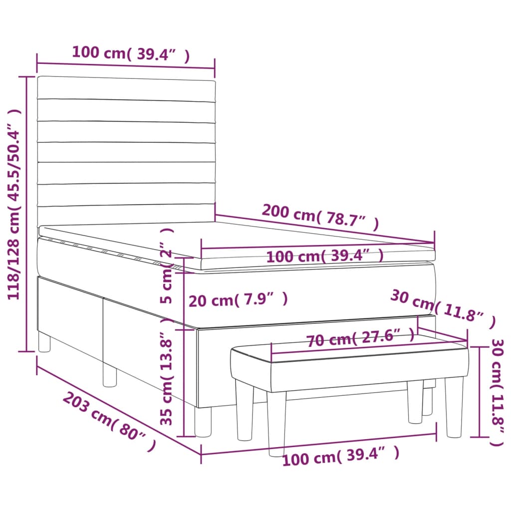 Pat box spring cu saltea, crem, 100x200 cm, textil