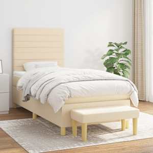 Box spring postel s matrací krémová 100 x 200 cm textil - obrázek 1