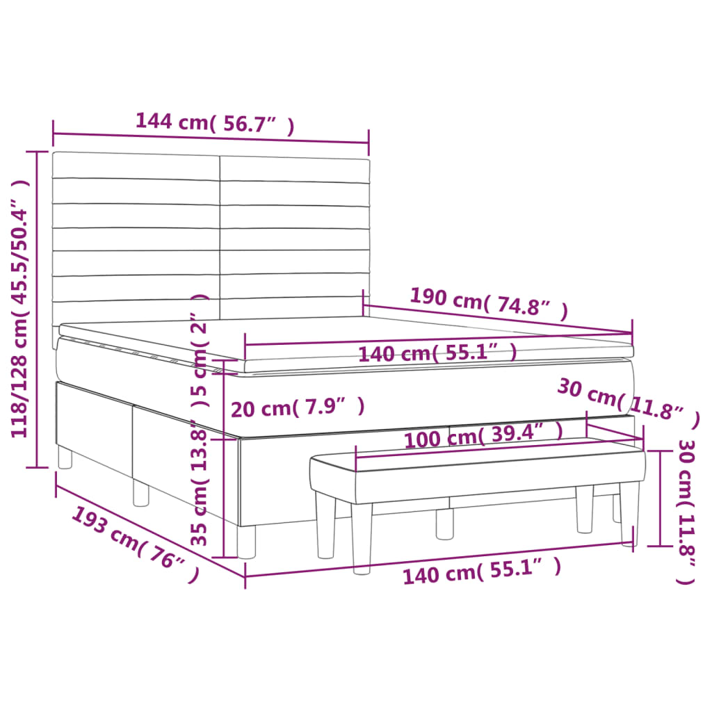 Krevet s oprugama i madracem svjetlosivi 140x190 cm od tkanine