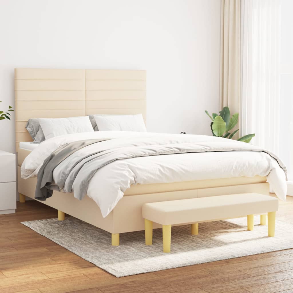 vidaXL Boxspringbett mit Matratze Creme 140x190 cm Stoff