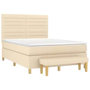 vidaXL Box Spring Bed with Mattress Cream 140x200 cm Fabric