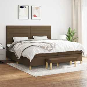 Box spring postelja z vzmetnico temno rjav 200x200 cm blago