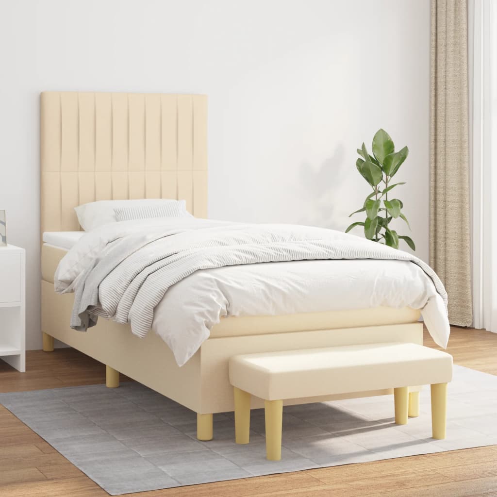 Krémszínű szövet rugós ágy matraccal 90 x 190 cm 