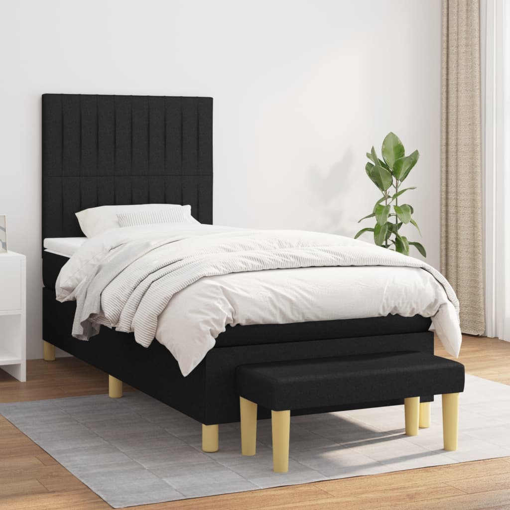 Boxspringbett mit Matratze Schwarz 90×200 cm Stoff