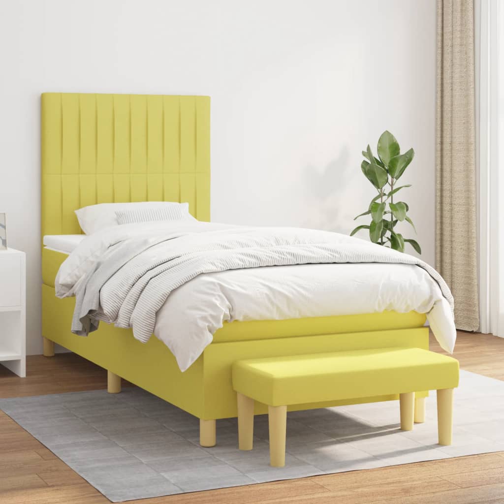 Box spring postel s matrací světle zelená 90x200 cm textil