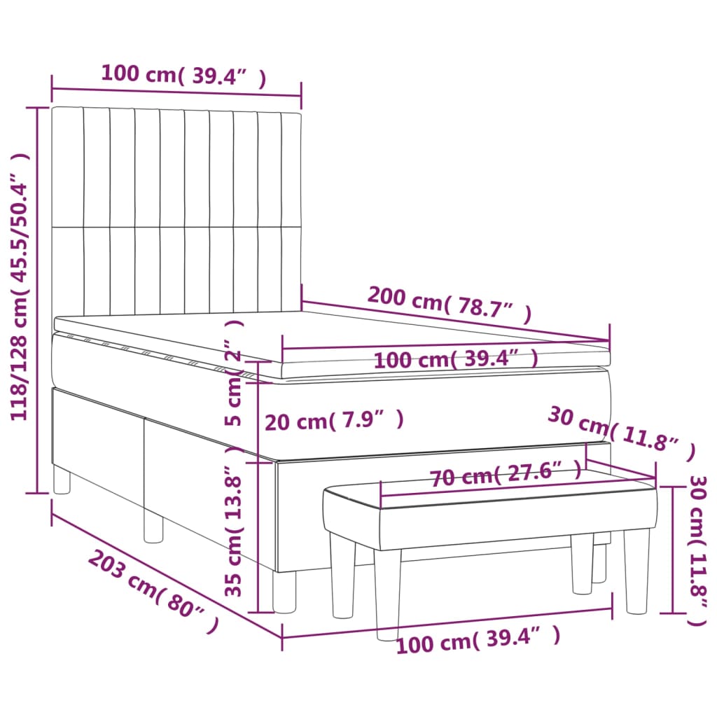 Box spring postel s matrací černá 100 x 200 cm textil