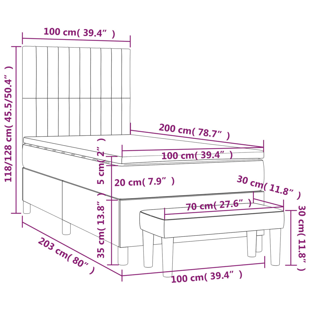 Krevet s oprugama i madracem plavi 100 x 200 cm od tkanine