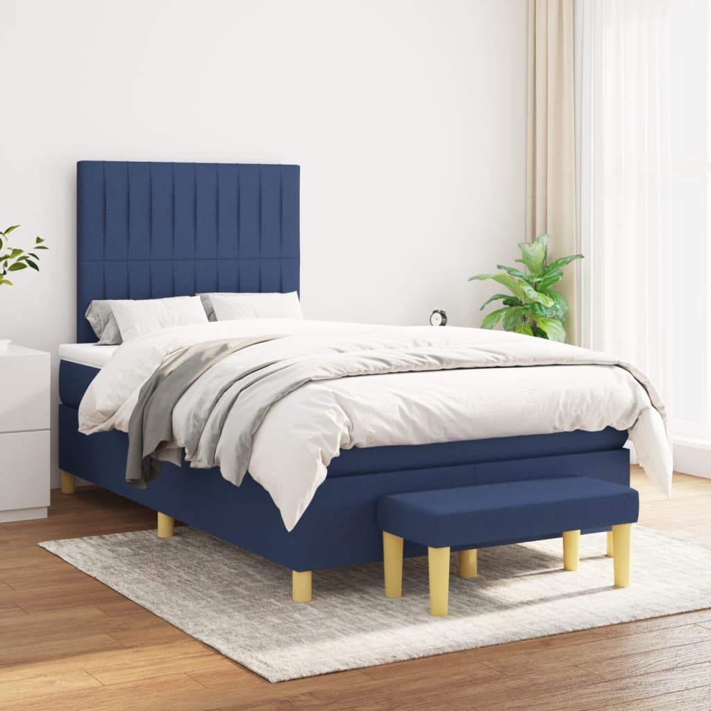 vidaXL Pat box spring cu saltea, albastru, 120×200 cm, textil 120x200