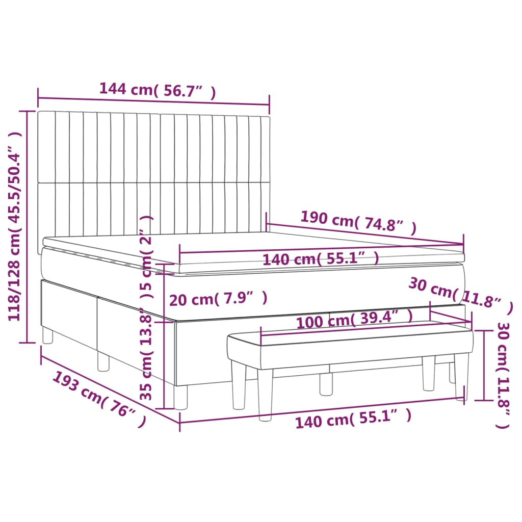 Box spring postel s matrací tmavě hnědá 140x190 cm textil