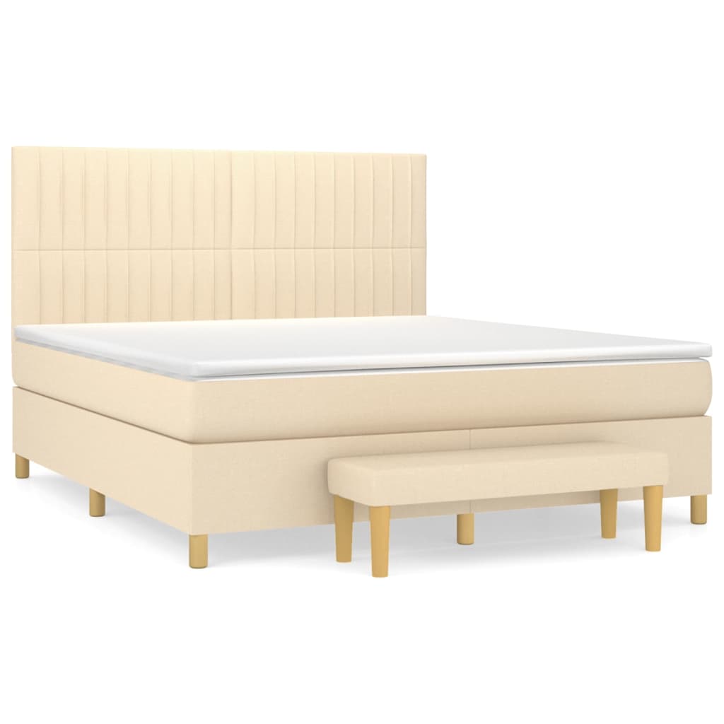 vidaXL Posteľný rám boxspring s matracom krémový 180x200 cm látka