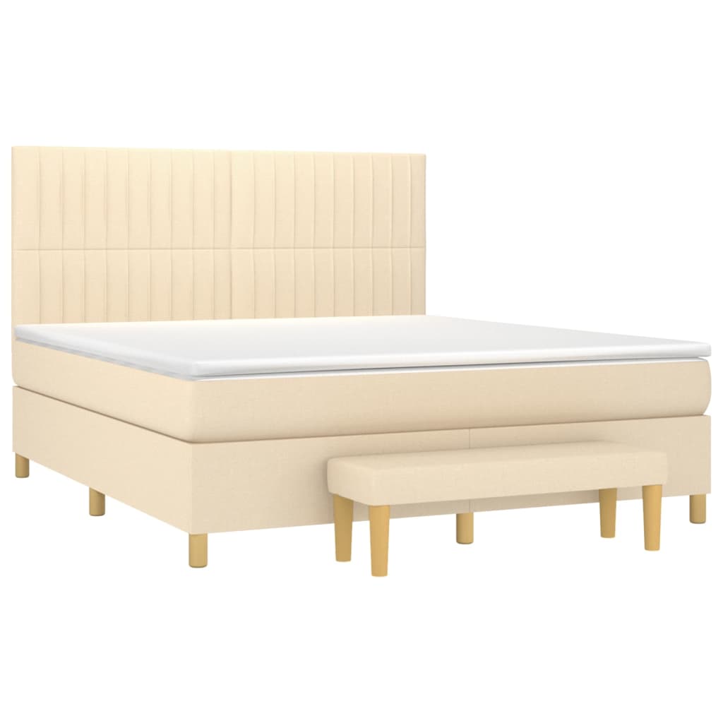 vidaXL Boxspring met matras stof crèmekleurig 180x200 cm afbeelding