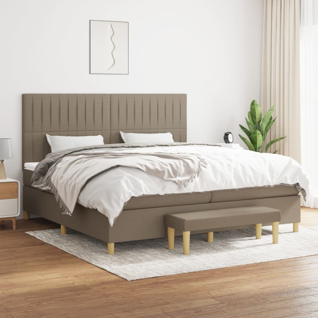 vidaXL Boxspringbett mit Matratze Taupe 200x200 cm Stoff