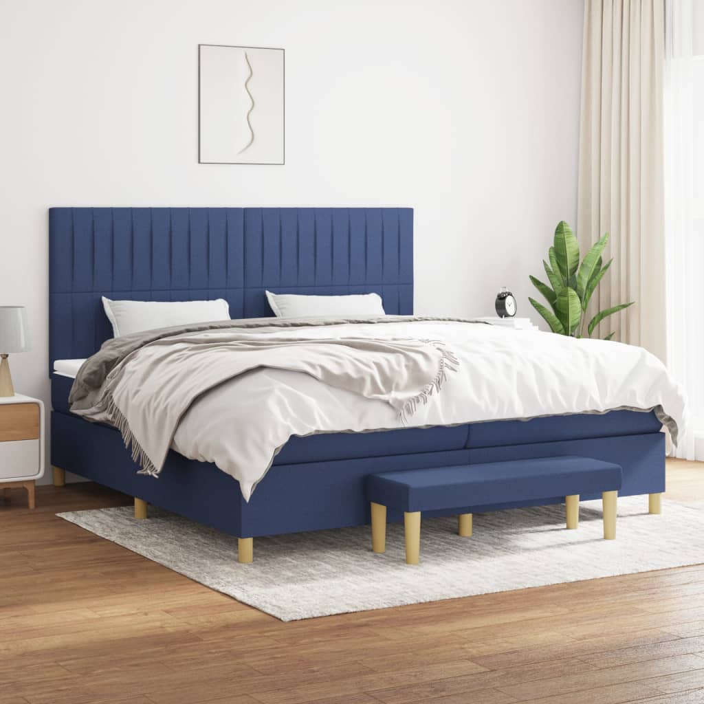 vidaXL Boxspringbett mit Matratze Blau 200x200 cm Stoff