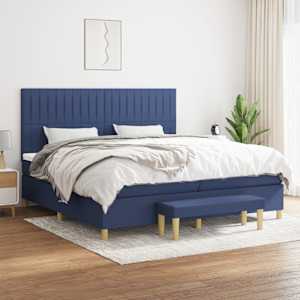 Box spring postel s matrací modrá 200x200 cm textil - obrázek 1