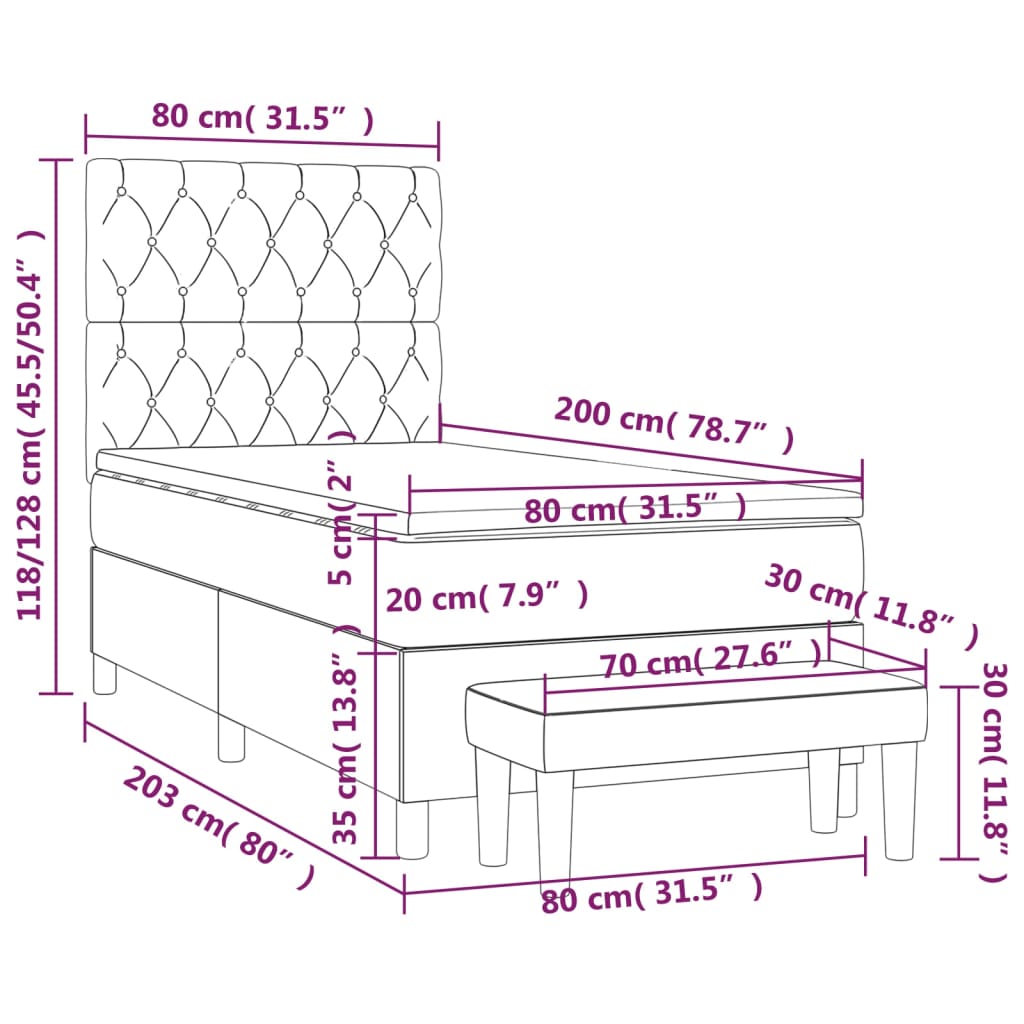 Pat box spring cu saltea, gri închis, 80x200 cm, textil