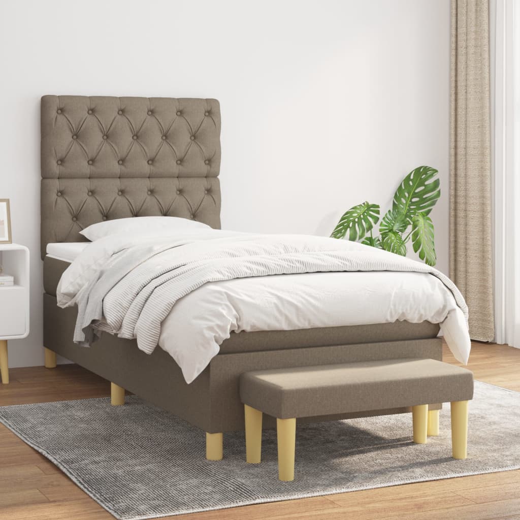 vidaXL Boxspringbett mit Matratze Taupe 80x200 cm Stoff