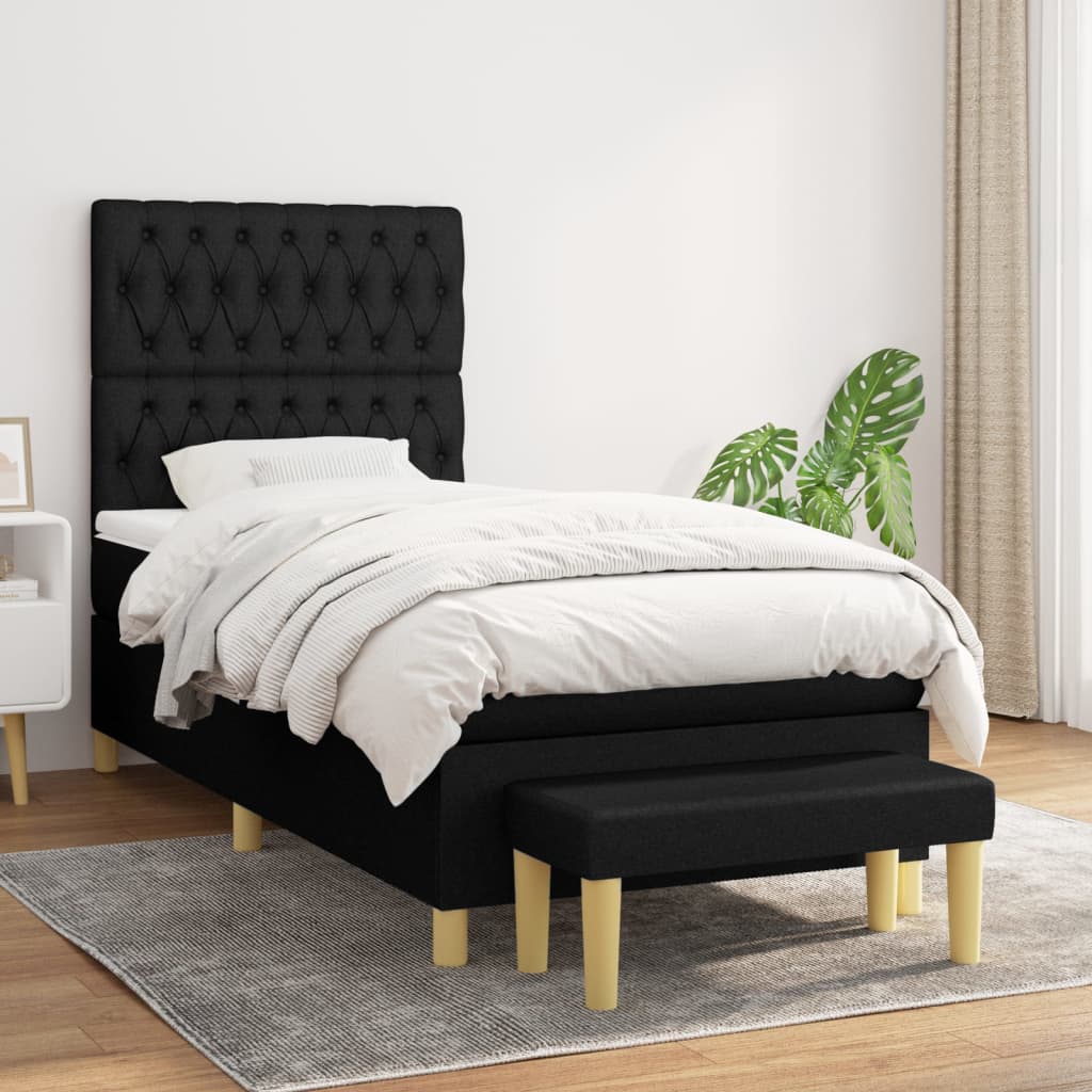 Fekete szövet rugós ágy matraccal 90x190 cm 