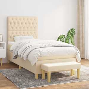 Box spring postelja z vzmetnico krem 90x190 cm blago