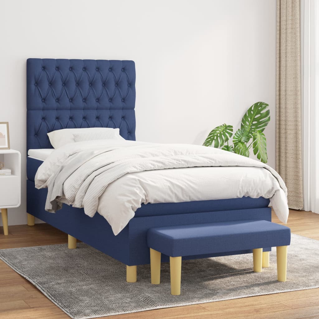 vidaXL Boxspringbett mit Matratze Blau 90x200 cm Stoff