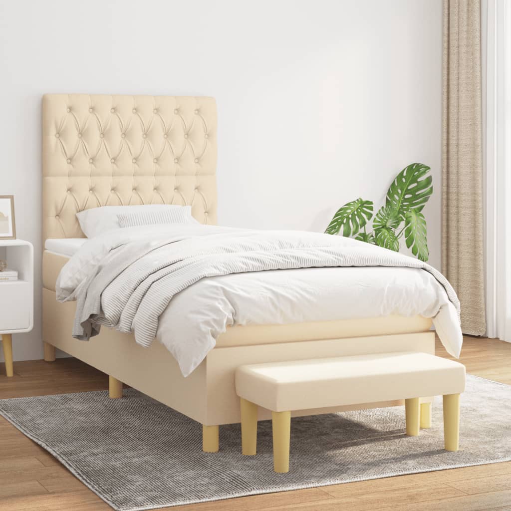 vidaXL Boxspringbett mit Matratze Creme 100x200 cm Stoff