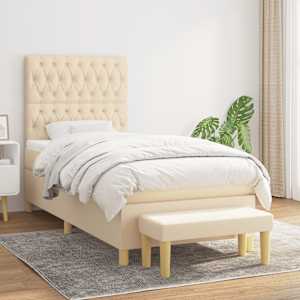 Box spring postel s matrací krémová 100 x 200 cm textil - obrázek 1