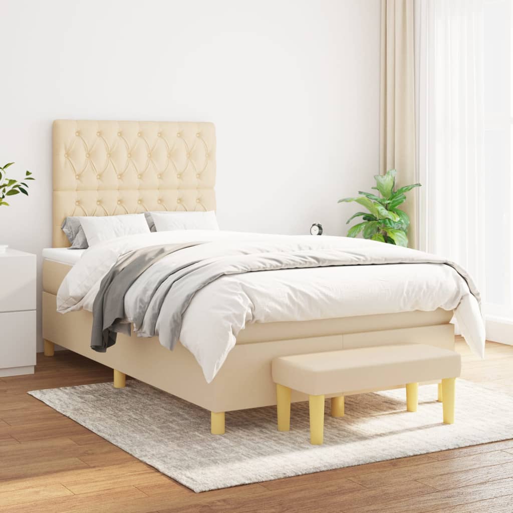 Krémszínű szövet rugós ágy matraccal 120 x 200 cm 
