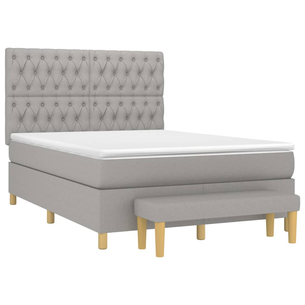 vidaXL Boxspring met matras stof lichtgrijs 140x190 cm afbeelding
