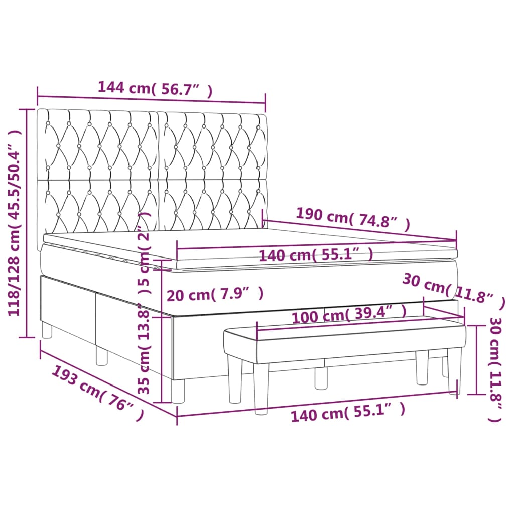 Box spring postel s matrací tmavě šedý 140 x 190 cm textil