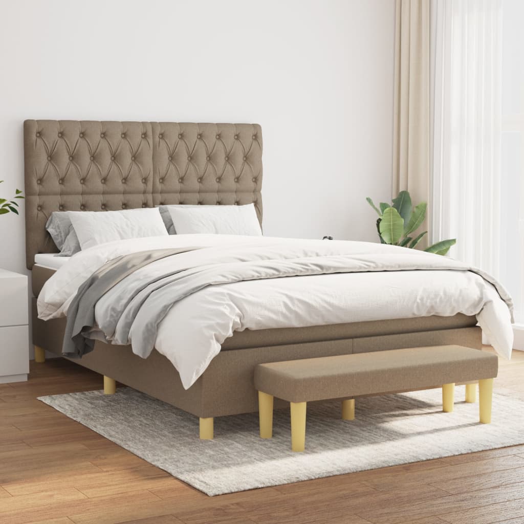 Boxspringbett mit Matratze Taupe 140×190 cm Stoff